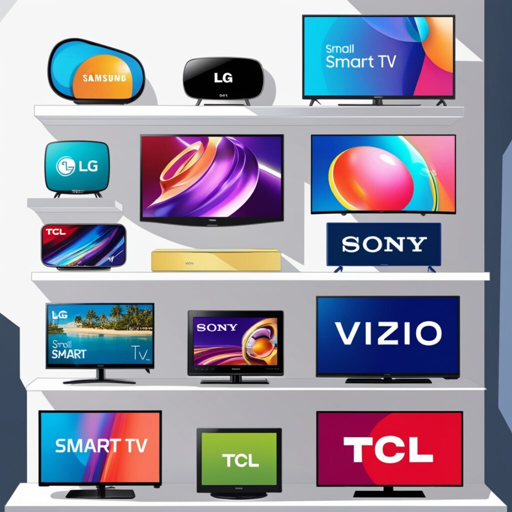 Display of popular smart small TV brands including Samsung, LG, TCL, Sony, and Vizio, showcasing innovation and performance in compact designs.