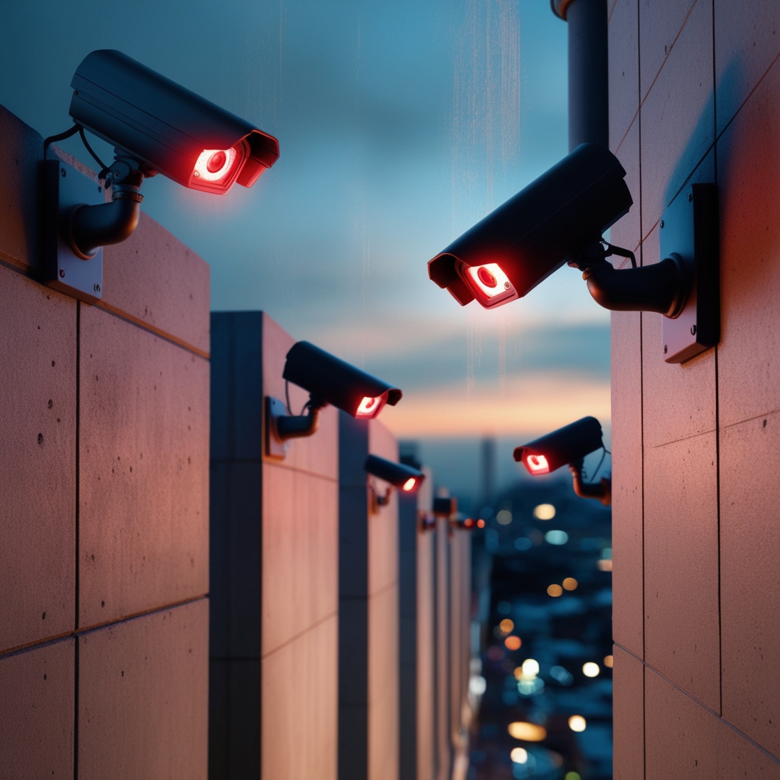 Infrared CCTV camera installed on a wall, capturing high-quality footage in low-light conditions.