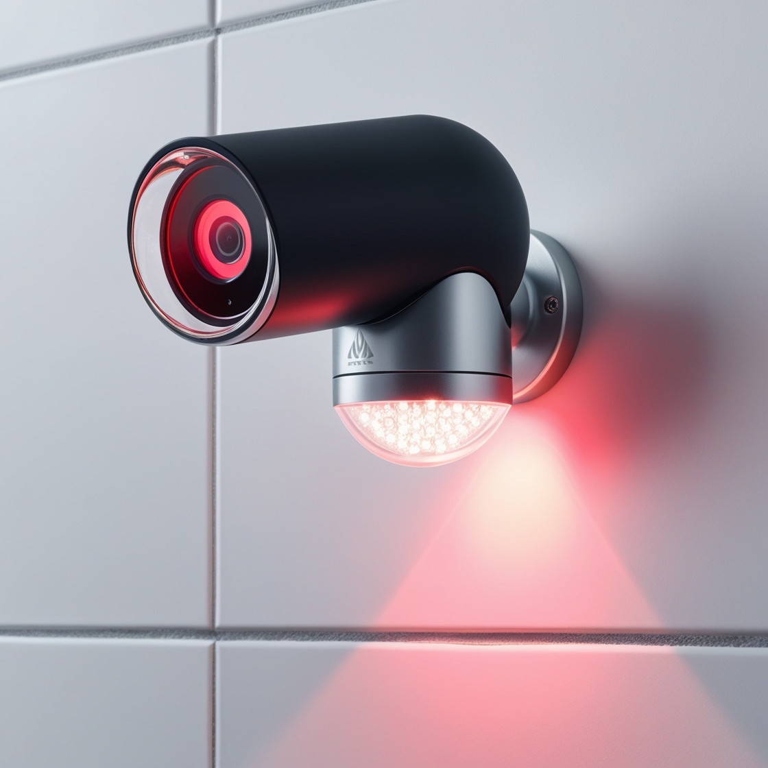 Infrared light setup for a CCTV camera, illustrating its ability to provide night vision by emitting invisible light for clear footage in low-light conditions.
